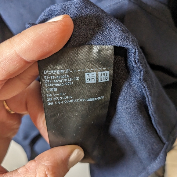Uniqlo Collar Skipper Blouse 3/4 Sleeve Navy Blue - Picture 5 of 6